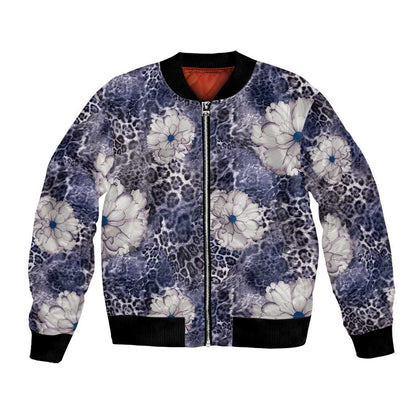 African Leopard Floral Pattern Bomber Jacket Nile Indigo
