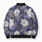African Leopard Floral Pattern Bomber Puffer Jacket Nile Indigo