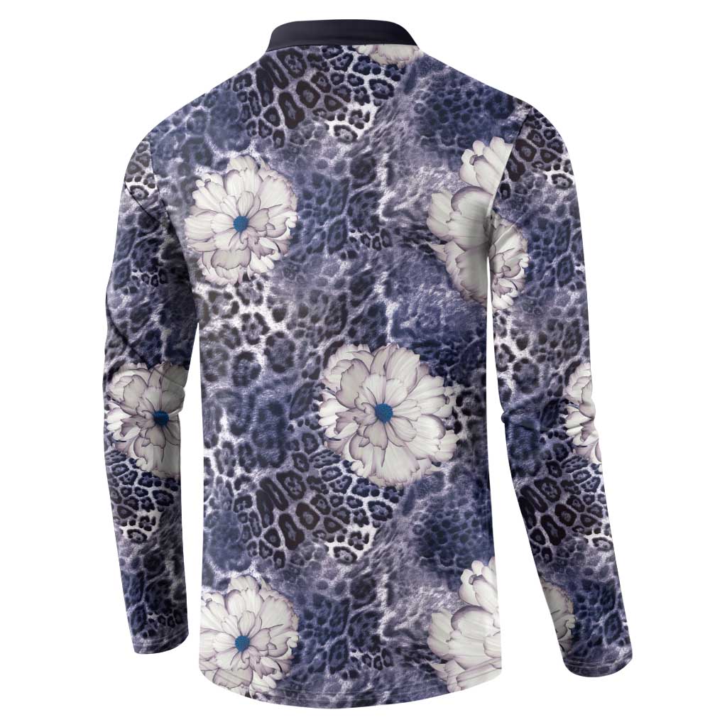 African Leopard Floral Pattern Button Sweatshirt Nile Indigo