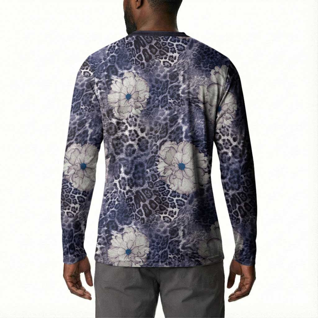 African Leopard Floral Pattern Button Sweatshirt Nile Indigo