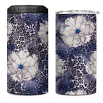 African Leopard Floral Pattern 4 in 1 Can Cooler Tumbler Nile Indigo