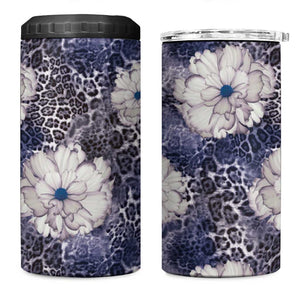 African Leopard Floral Pattern 4 in 1 Can Cooler Tumbler Nile Indigo
