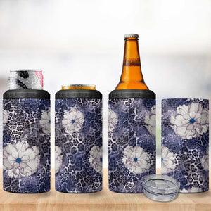 African Leopard Floral Pattern 4 in 1 Can Cooler Tumbler Nile Indigo
