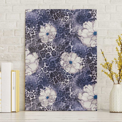 African Leopard Floral Pattern Canvas Wall Art Nile Indigo