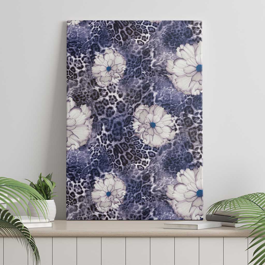 African Leopard Floral Pattern Canvas Wall Art Nile Indigo