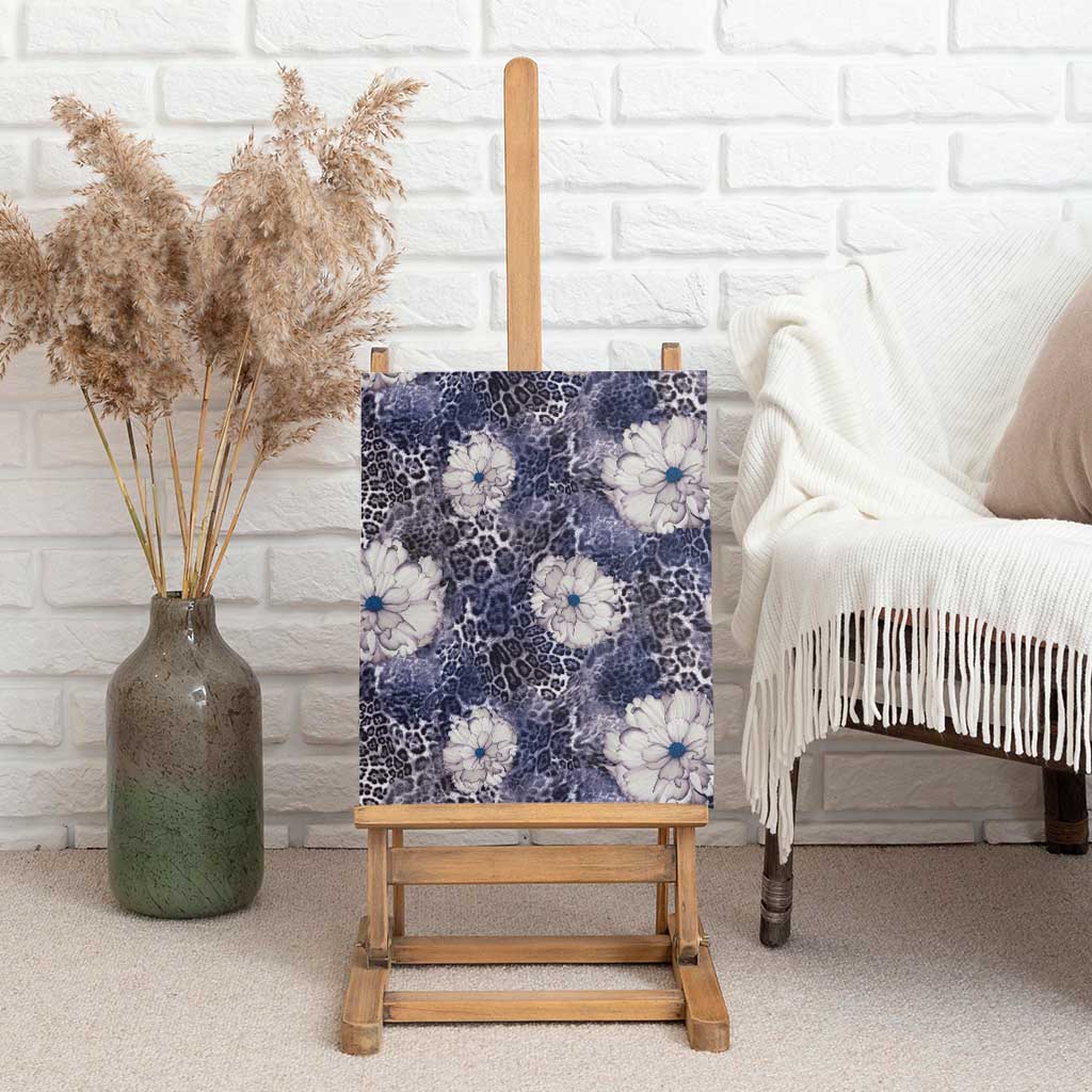 African Leopard Floral Pattern Canvas Wall Art Nile Indigo