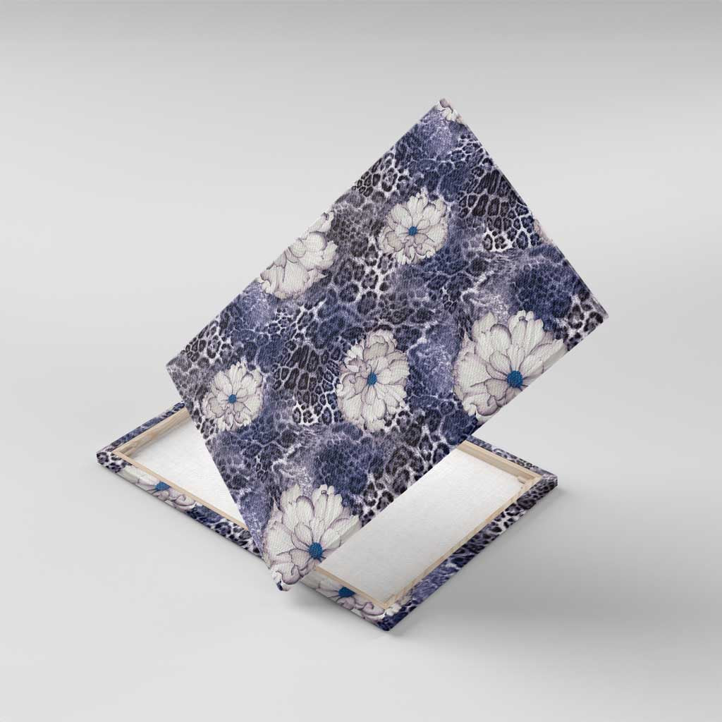 African Leopard Floral Pattern Canvas Wall Art Nile Indigo