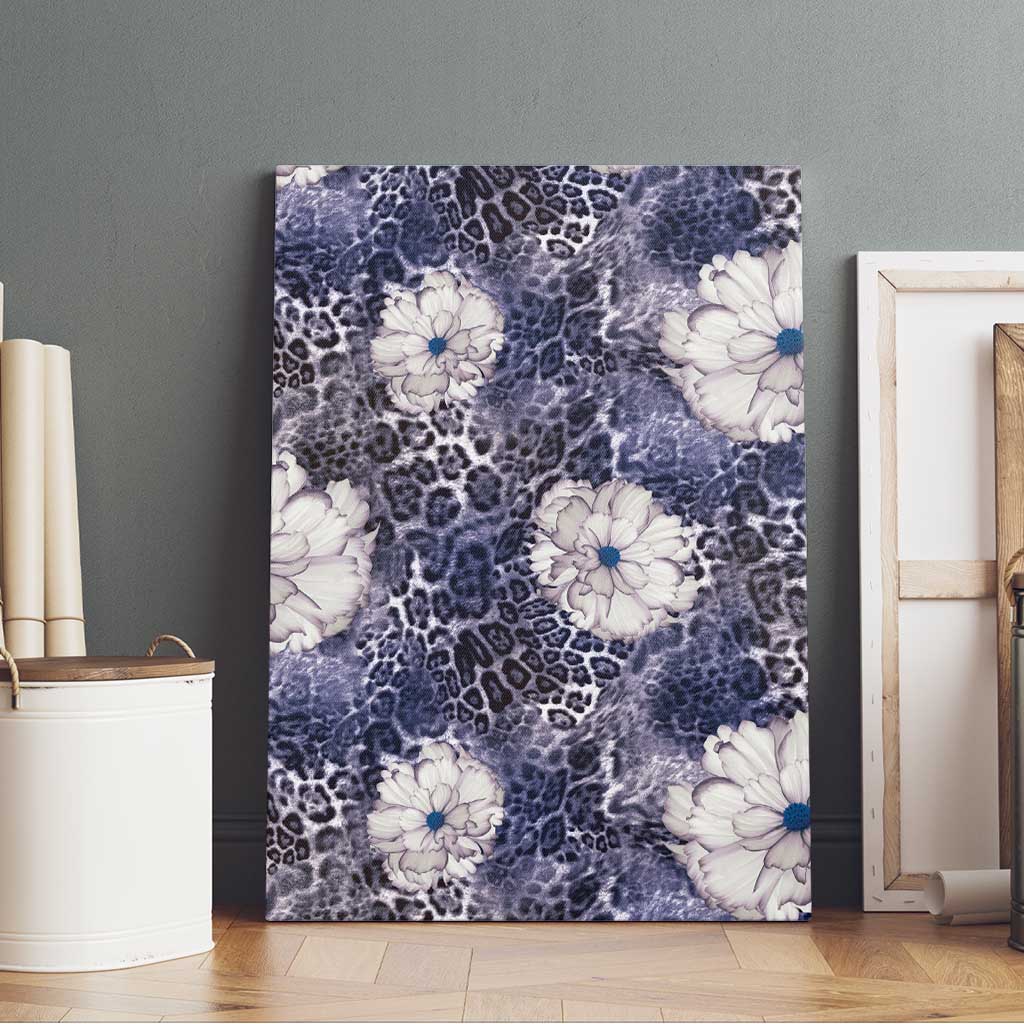 African Leopard Floral Pattern Canvas Wall Art Nile Indigo