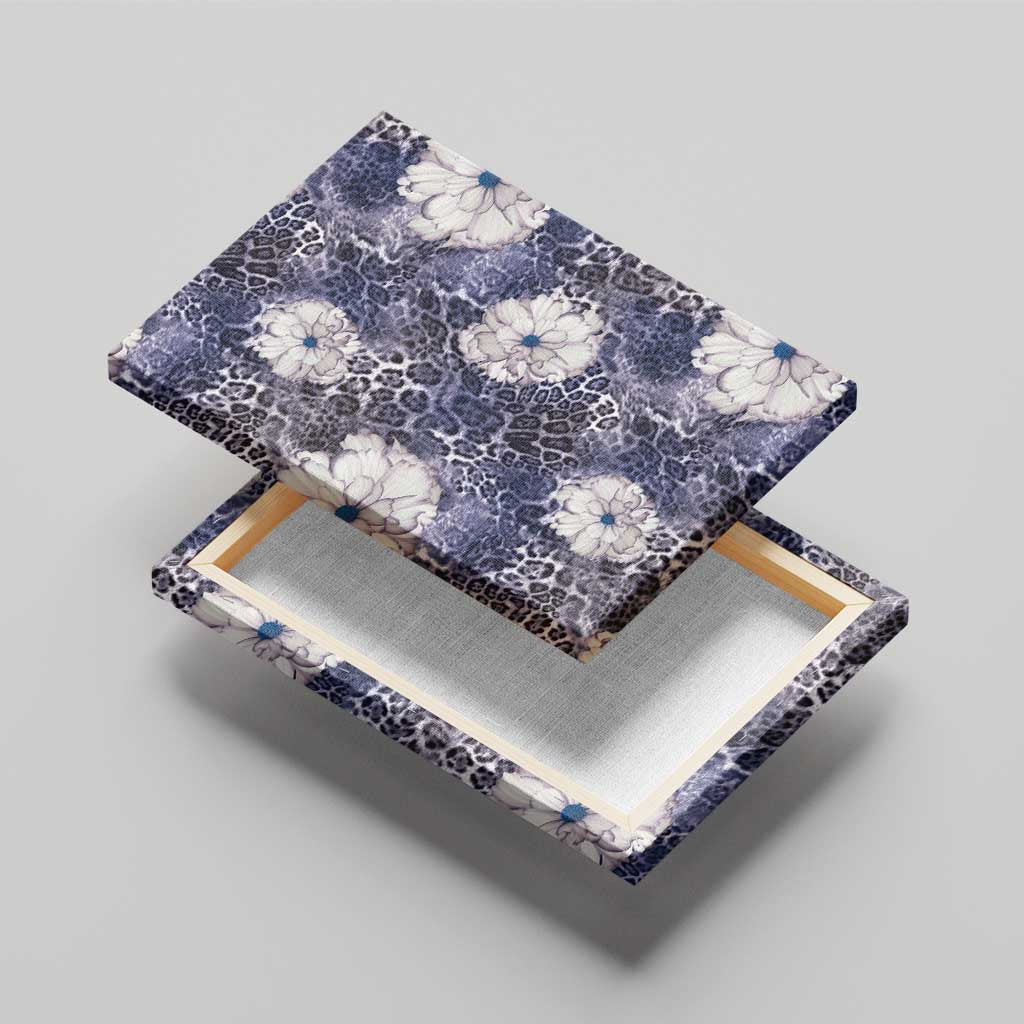 African Leopard Floral Pattern Canvas Wall Art Nile Indigo