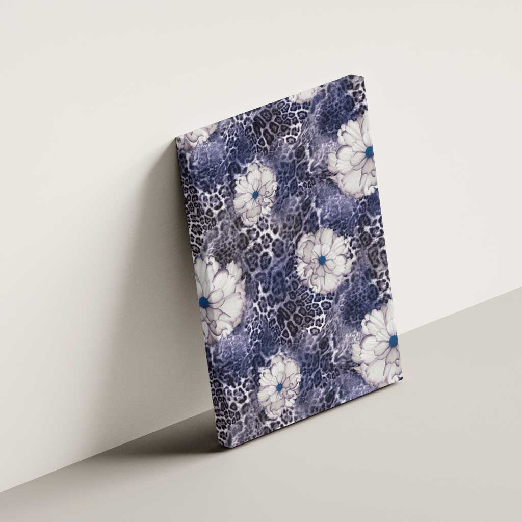 African Leopard Floral Pattern Canvas Wall Art Nile Indigo