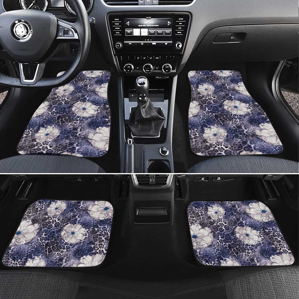 African Leopard Floral Pattern Car Mats Nile Indigo