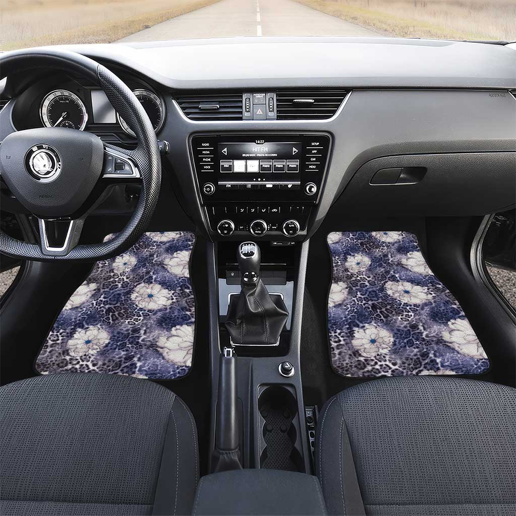 African Leopard Floral Pattern Car Mats Nile Indigo