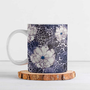 African Leopard Floral Pattern Ceramic Mug Nile Indigo