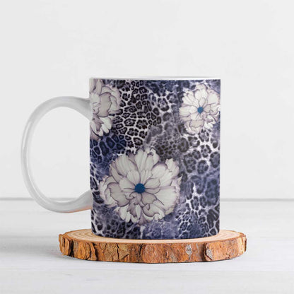 African Leopard Floral Pattern Ceramic Mug Nile Indigo