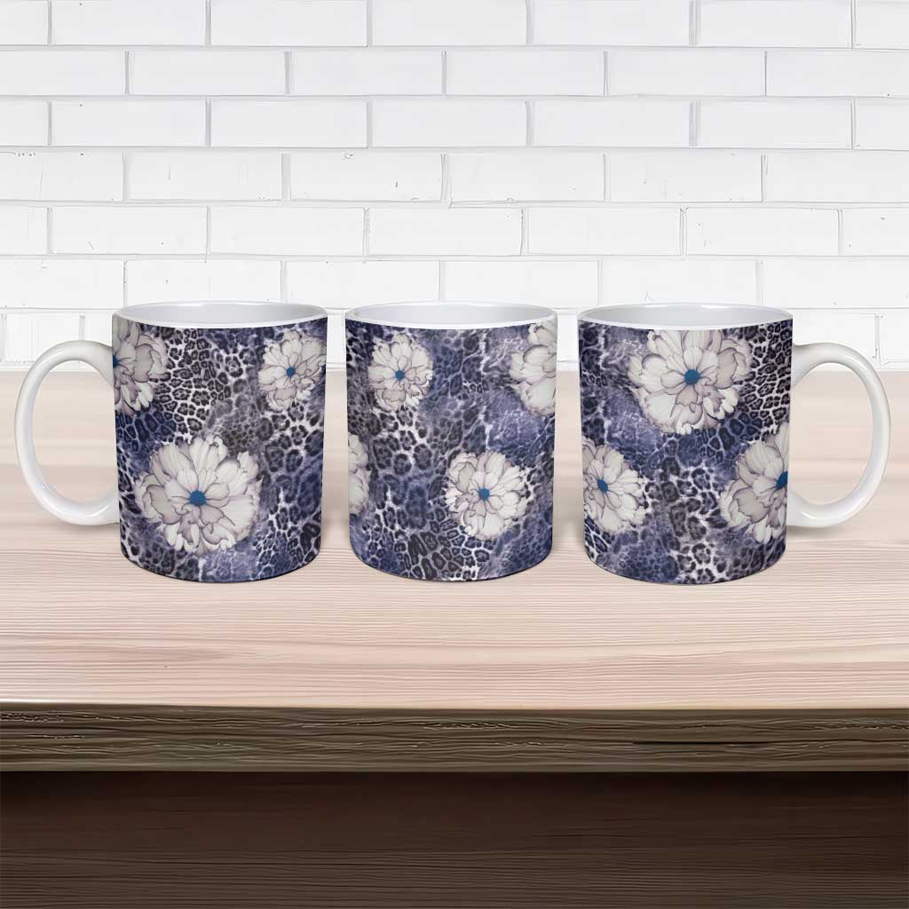 African Leopard Floral Pattern Ceramic Mug Nile Indigo