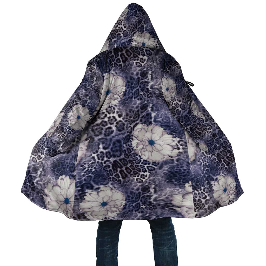 African Leopard Floral Pattern Cloak Nile Indigo