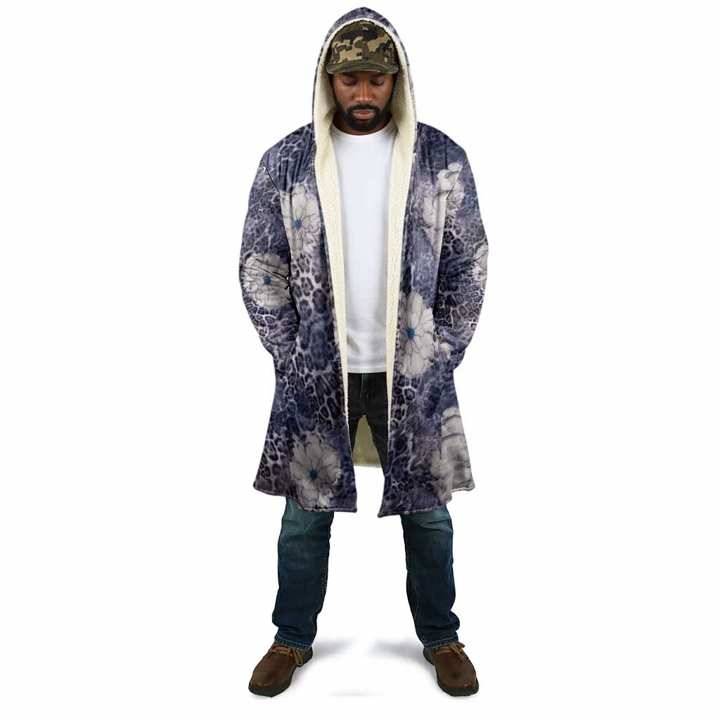 African Leopard Floral Pattern Cloak Nile Indigo