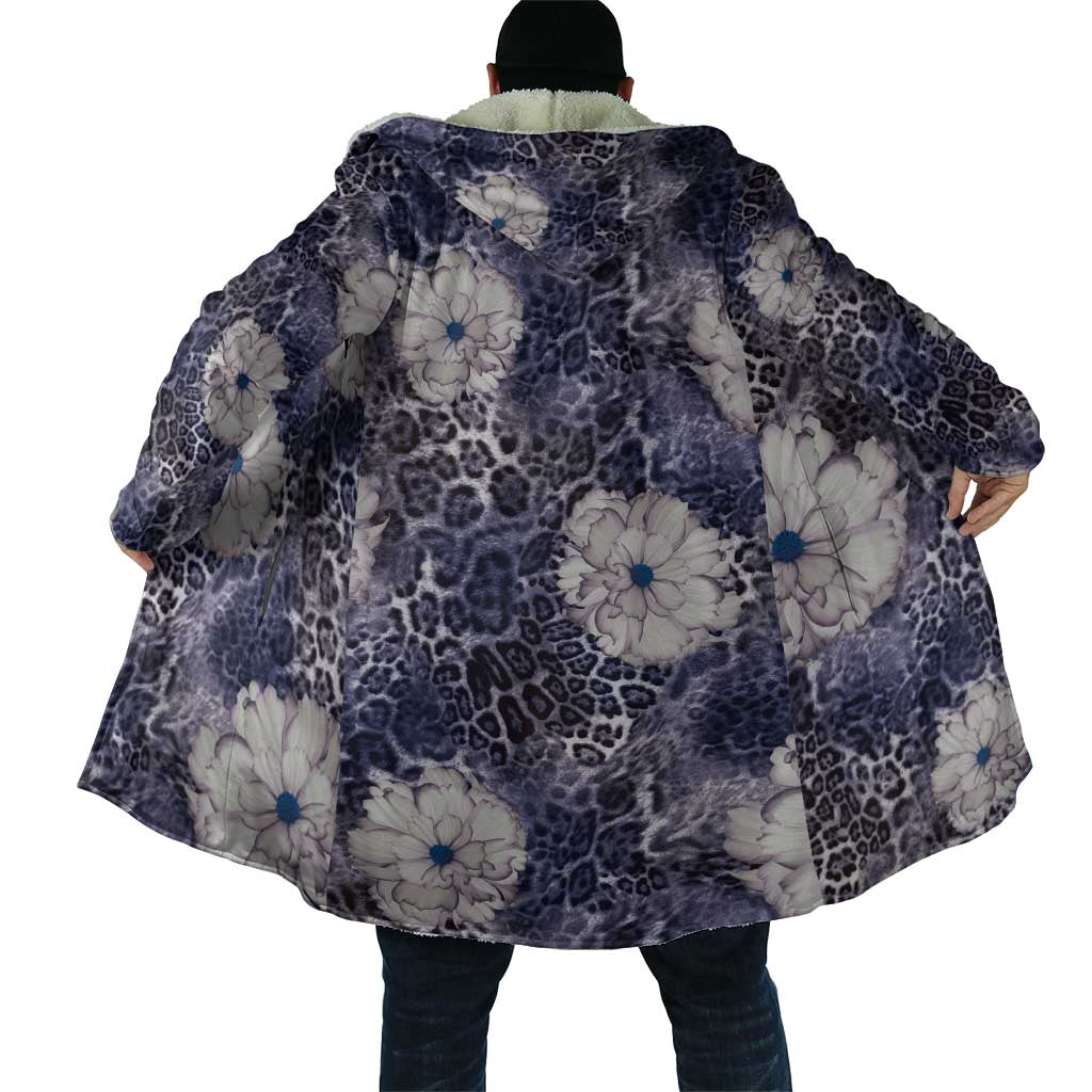 African Leopard Floral Pattern Cloak Nile Indigo