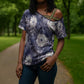 African Leopard Floral Pattern Cross Shoulder Shirt Nile Indigo