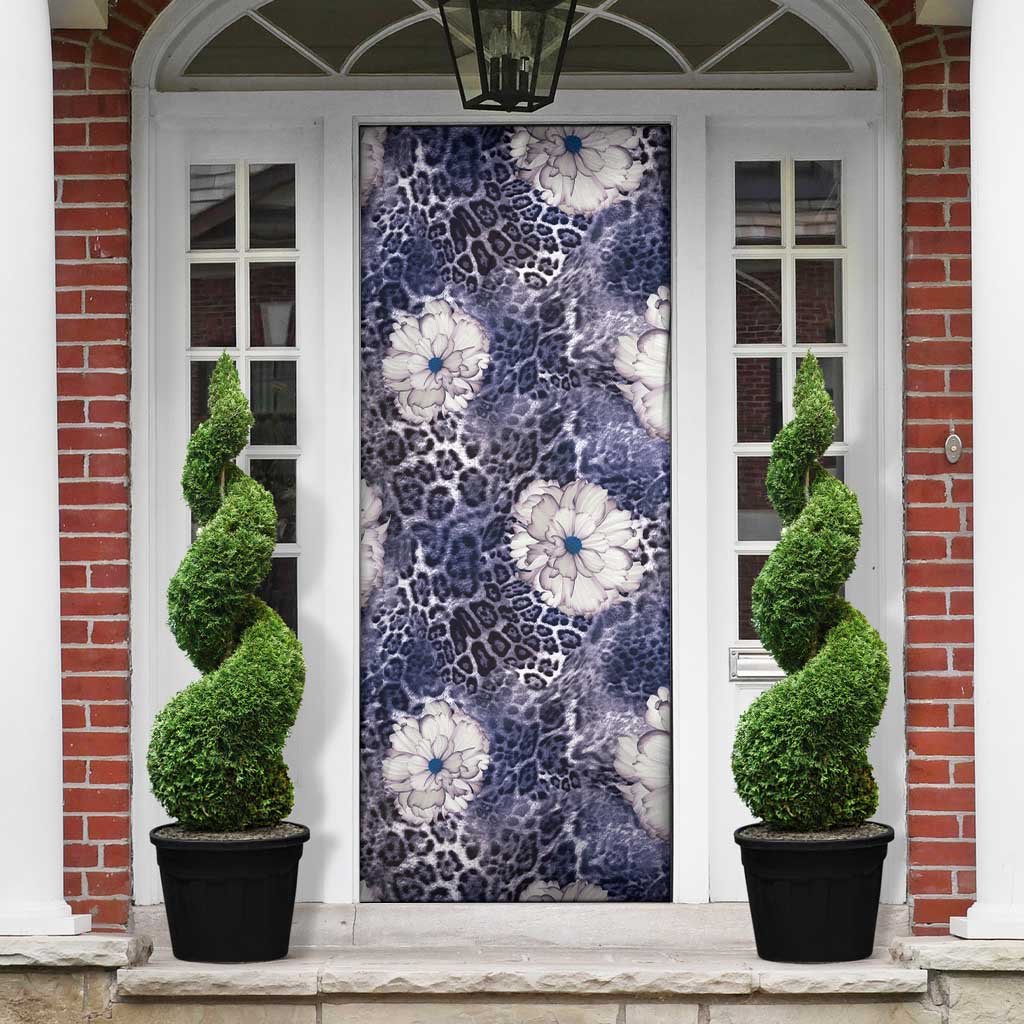 African Leopard Floral Pattern Door Cover Nile Indigo