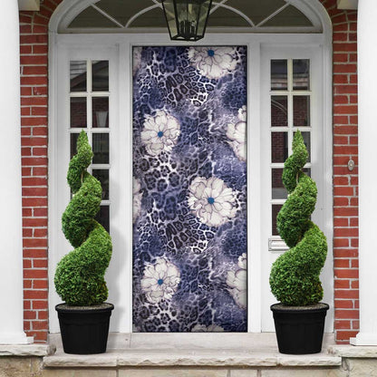African Leopard Floral Pattern Door Cover Nile Indigo