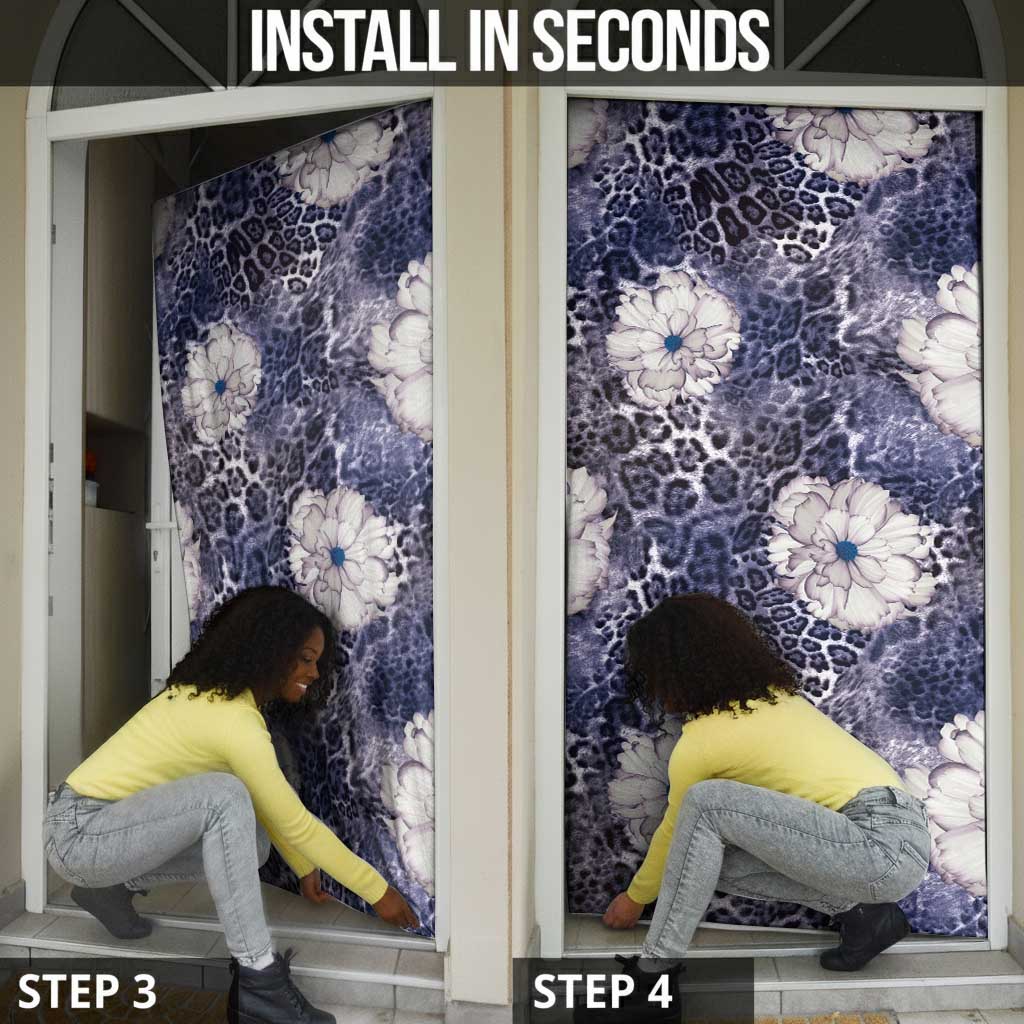African Leopard Floral Pattern Door Cover Nile Indigo