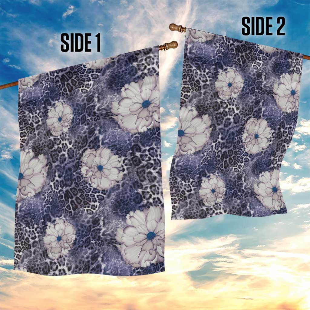 African Leopard Floral Pattern Garden Flag Nile Indigo