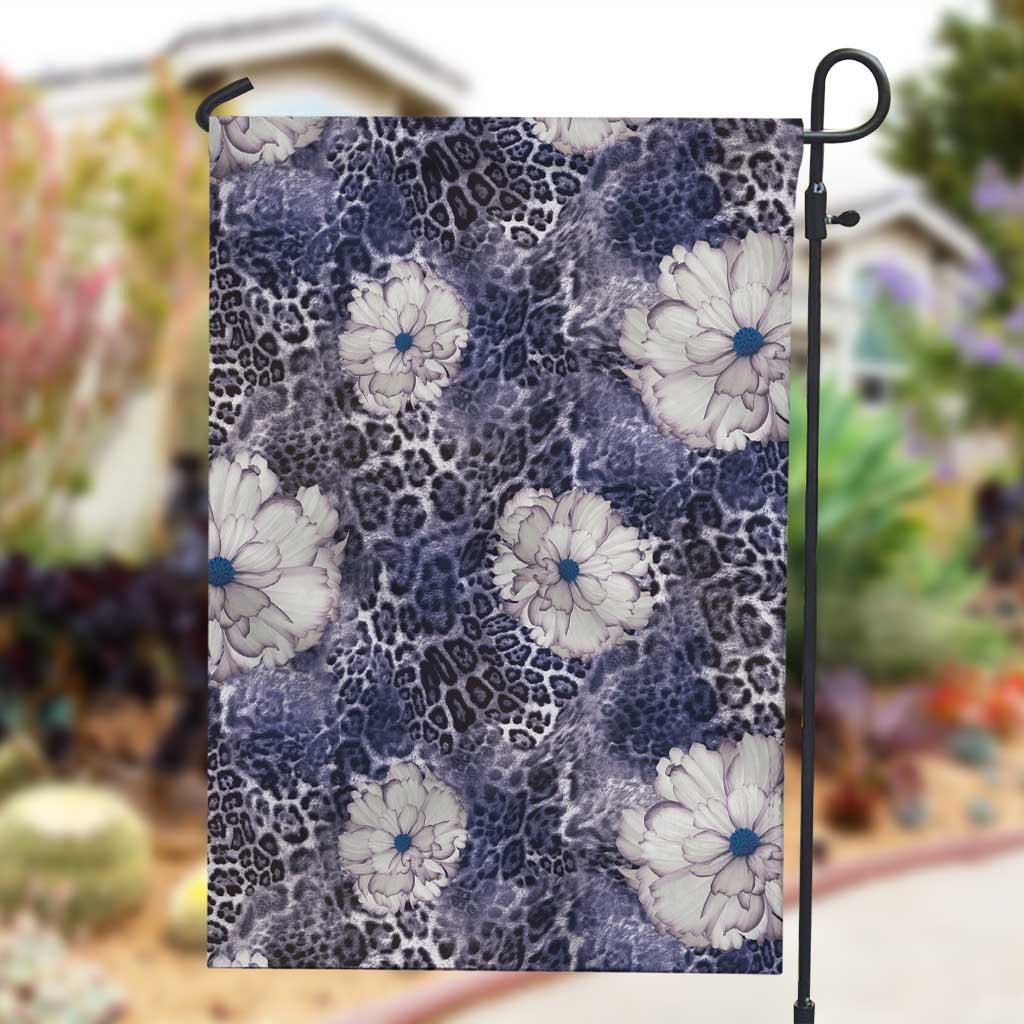 African Leopard Floral Pattern Garden Flag Nile Indigo