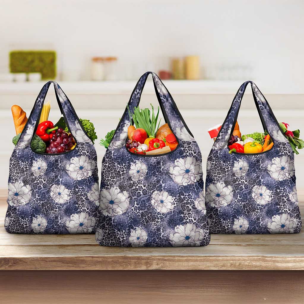 African Leopard Floral Pattern Grocery Bag Nile Indigo