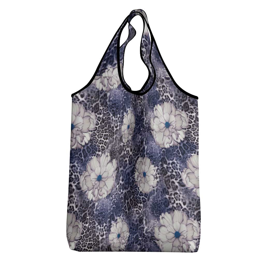 African Leopard Floral Pattern Grocery Bag Nile Indigo