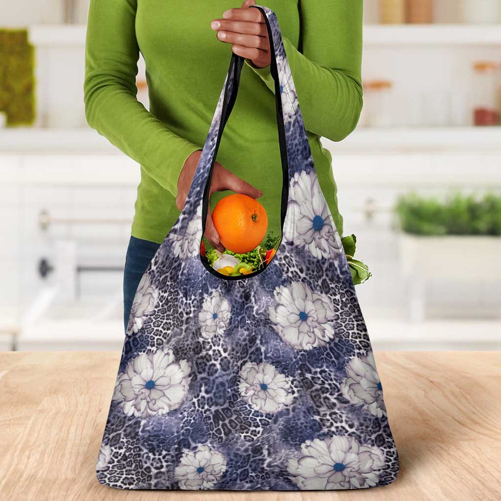 African Leopard Floral Pattern Grocery Bag Nile Indigo