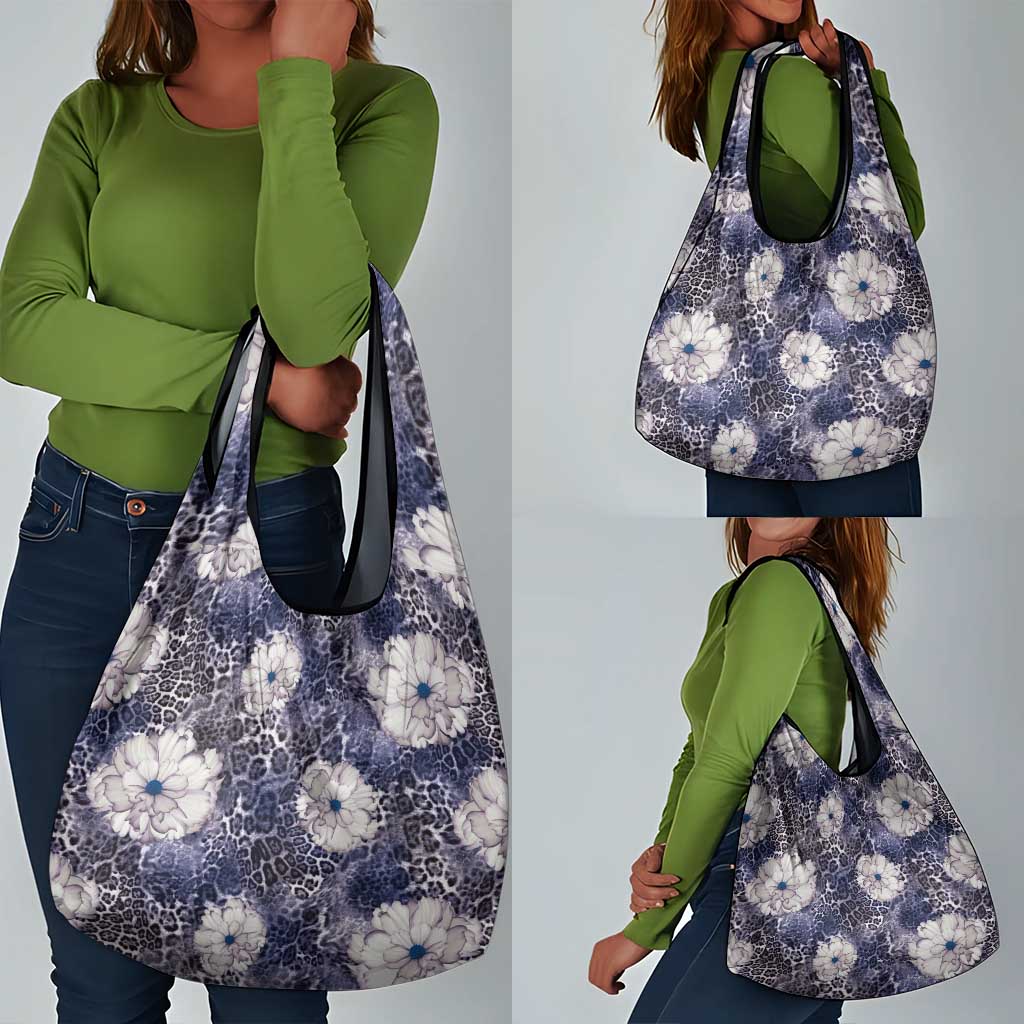 African Leopard Floral Pattern Grocery Bag Nile Indigo