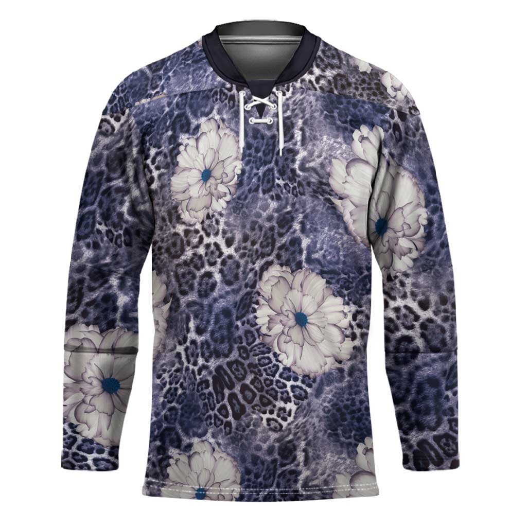 African Leopard Floral Pattern Hockey Jersey Nile Indigo