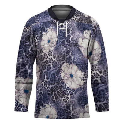 African Leopard Floral Pattern Hockey Jersey Nile Indigo