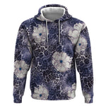 African Leopard Floral Pattern Hoodie Nile Indigo