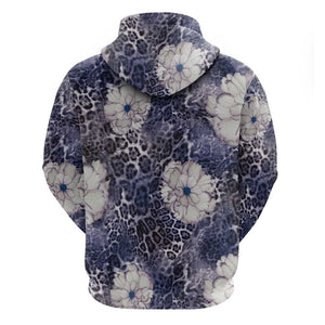 African Leopard Floral Pattern Hoodie Nile Indigo