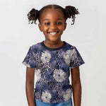 African Leopard Floral Pattern Kid T shirt Nile Indigo
