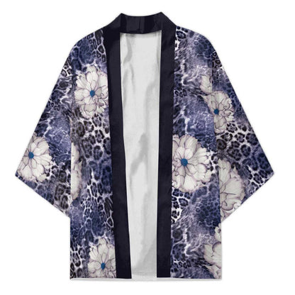 African Leopard Floral Pattern Kimono Nile Indigo