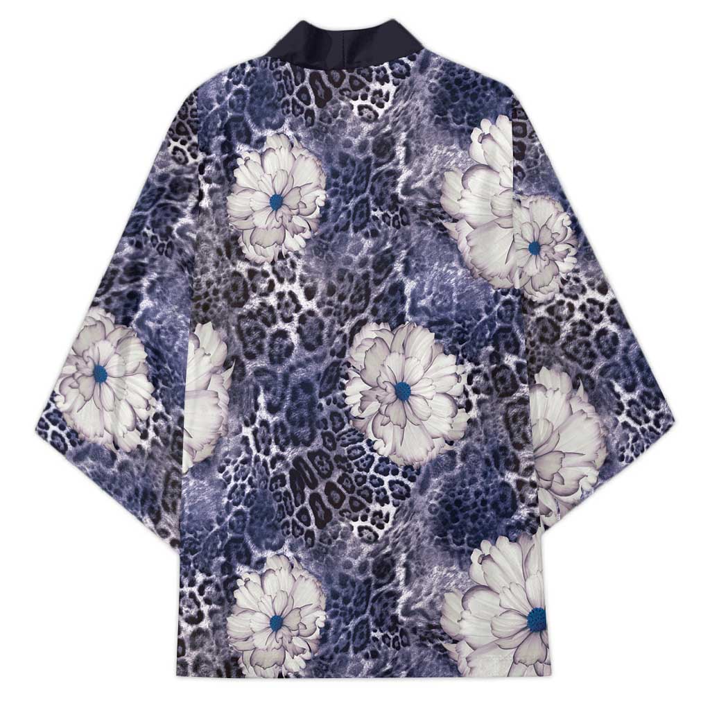 African Leopard Floral Pattern Kimono Nile Indigo