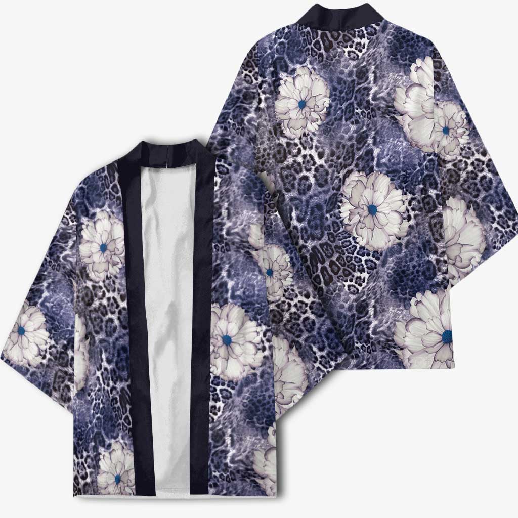 African Leopard Floral Pattern Kimono Nile Indigo