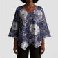 African Leopard Floral Pattern Kimono Sleeve Blouse Nile Indigo