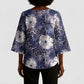African Leopard Floral Pattern Kimono Sleeve Blouse Nile Indigo