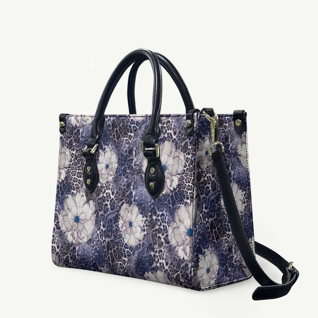 African Leopard Floral Pattern Leather Bag Nile Indigo