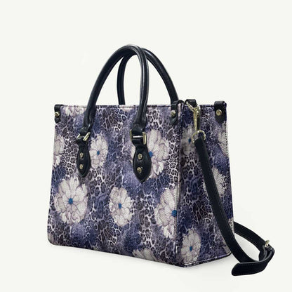 African Leopard Floral Pattern Leather Bag Nile Indigo