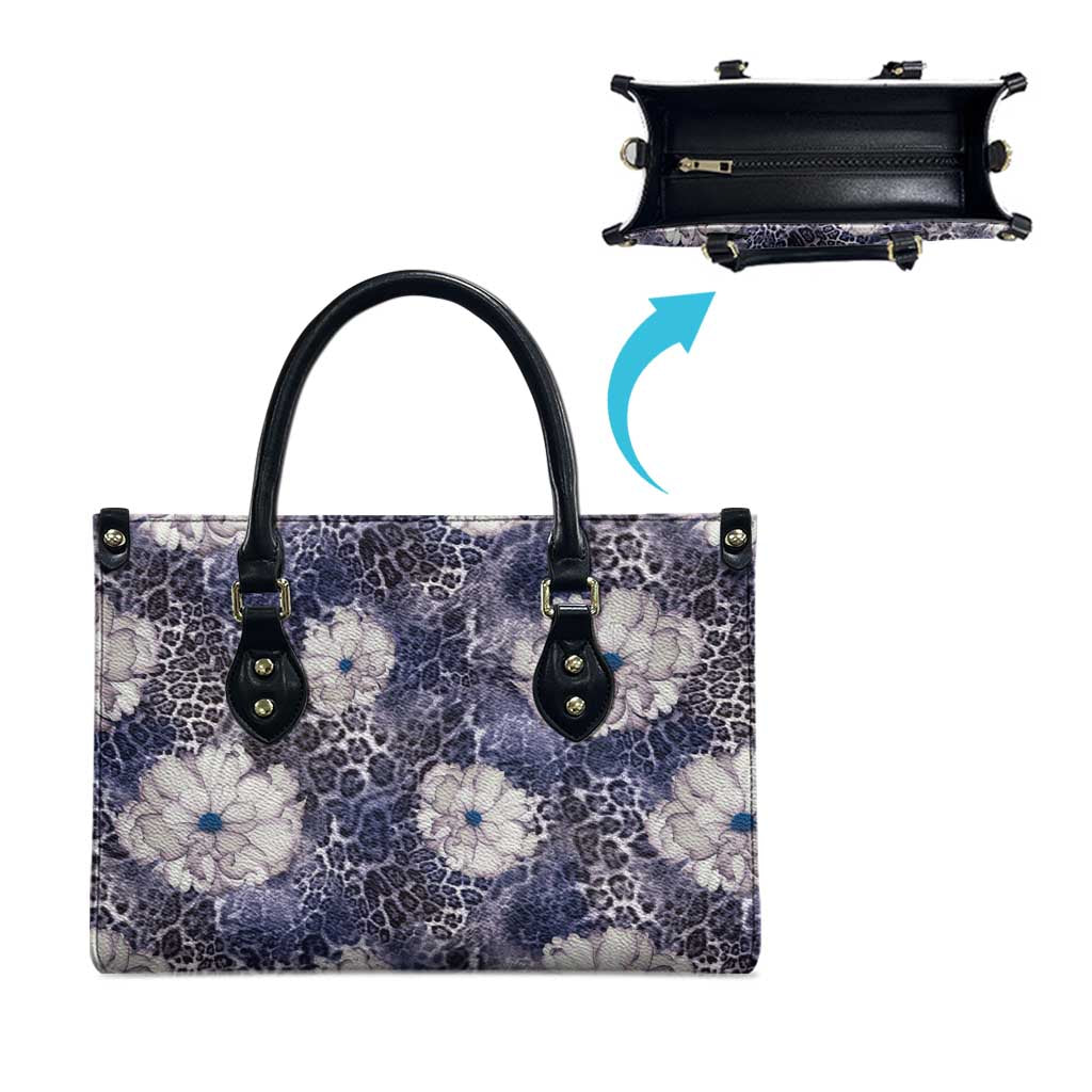African Leopard Floral Pattern Leather Bag Nile Indigo