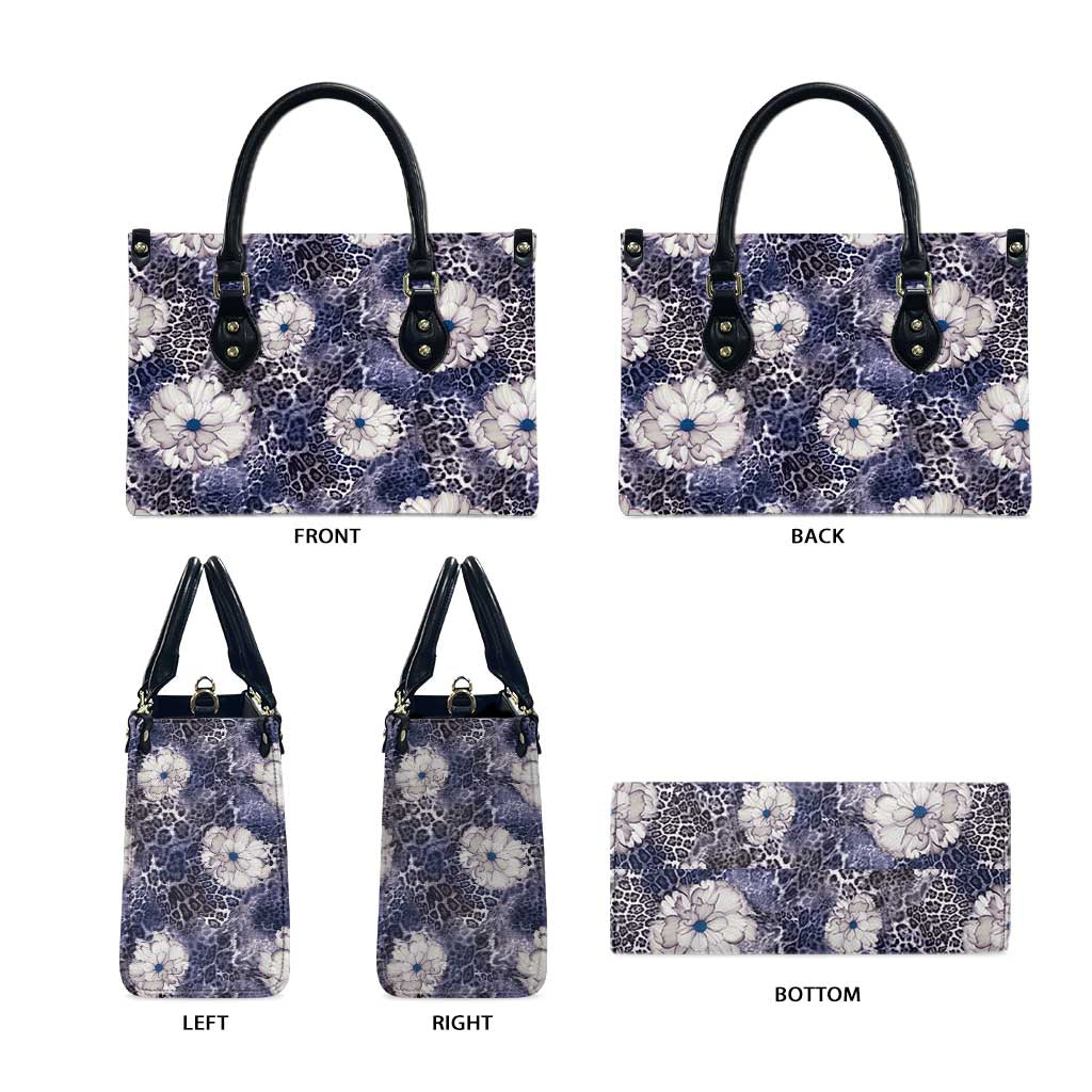 African Leopard Floral Pattern Leather Bag Nile Indigo