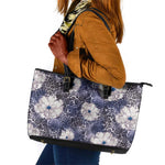 African Leopard Floral Pattern Leather Tote Bag Nile Indigo