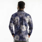 African Leopard Floral Pattern Long Sleeve Polo Shirt Nile Indigo