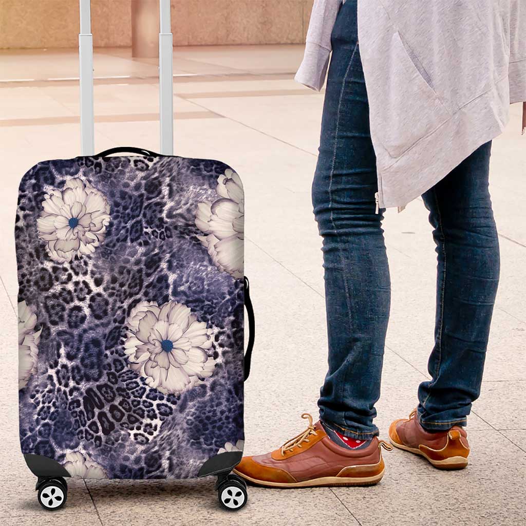 African Leopard Floral Pattern Luggage Cover Nile Indigo