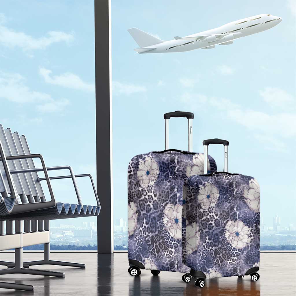 African Leopard Floral Pattern Luggage Cover Nile Indigo